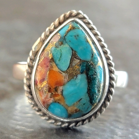 Native Jewelry - Native Oyster Turquoise Ring Size 5.5 Sterling Silver Womens Jewelry Western 925
